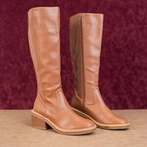 Steven Women Calda Vegan Brown Leather Retro Vintage 90s Square Toe Boots sz 6.5